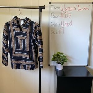 Women's Black White Tan Baja Jacket with Front Pocket. Size M